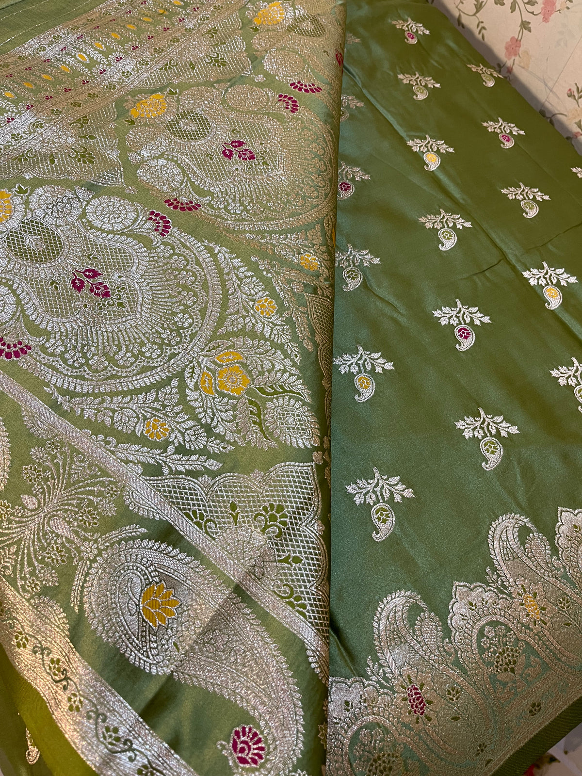 Banarasi satin silk mix Meenakari