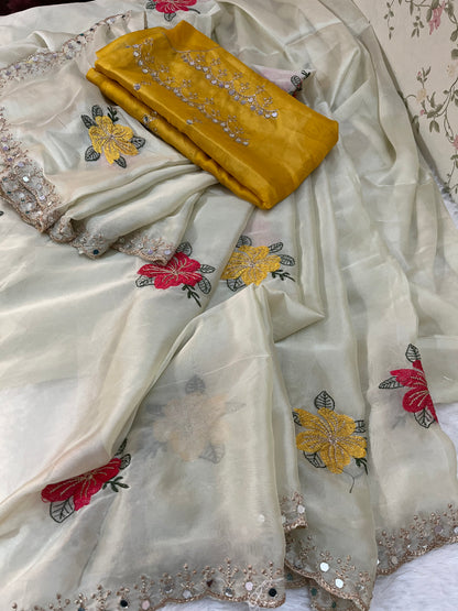 Organza tissue premium quality saree - HOA129