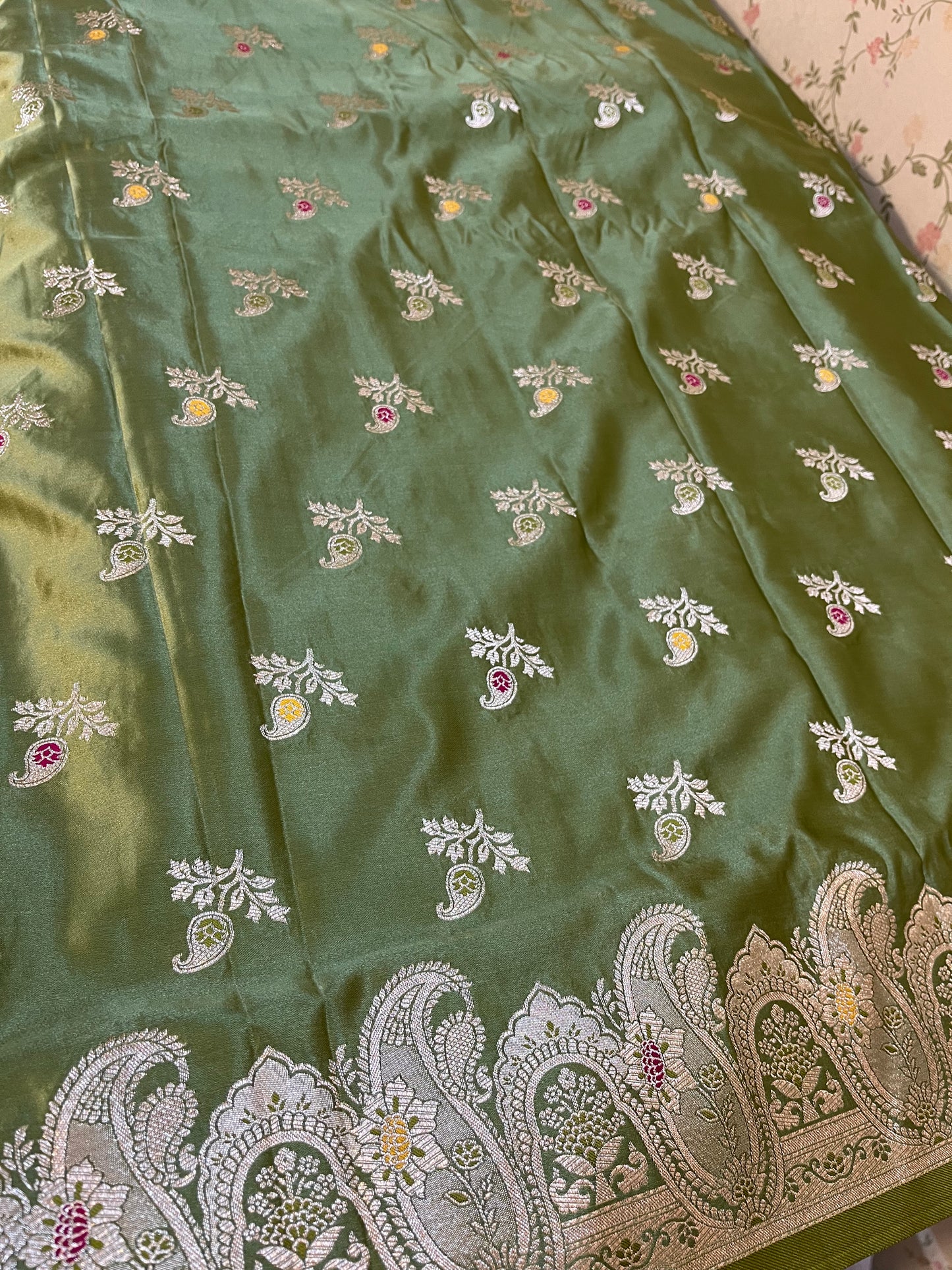 Banarasi satin silk mix Meenakari