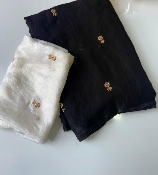 Multi sequence embroidery on dual shade satin