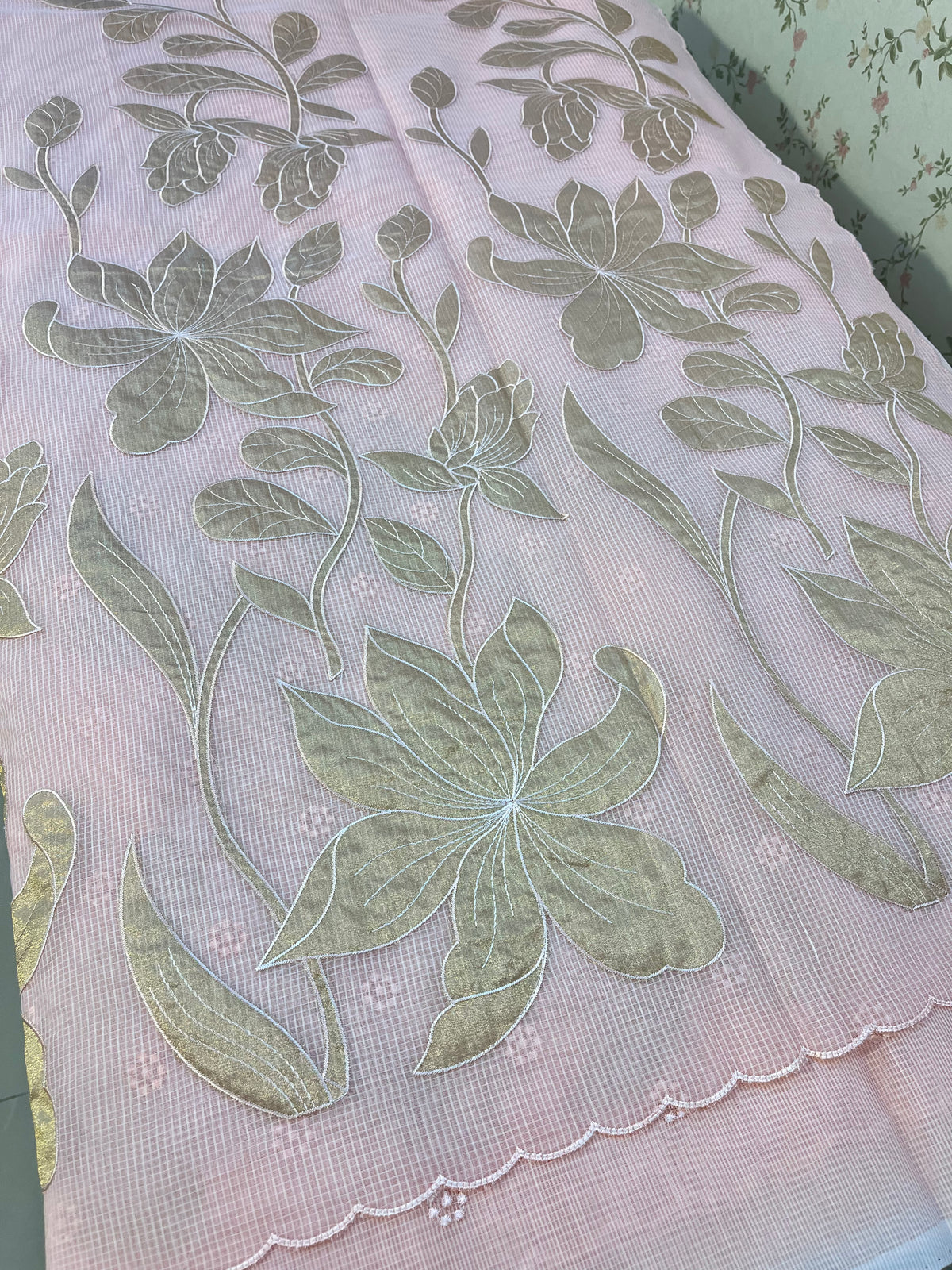 Gold Appliqué work in Kota silk(Gold)