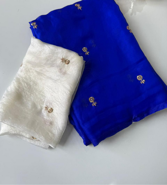 Multi sequence embroidery on dual shade satin