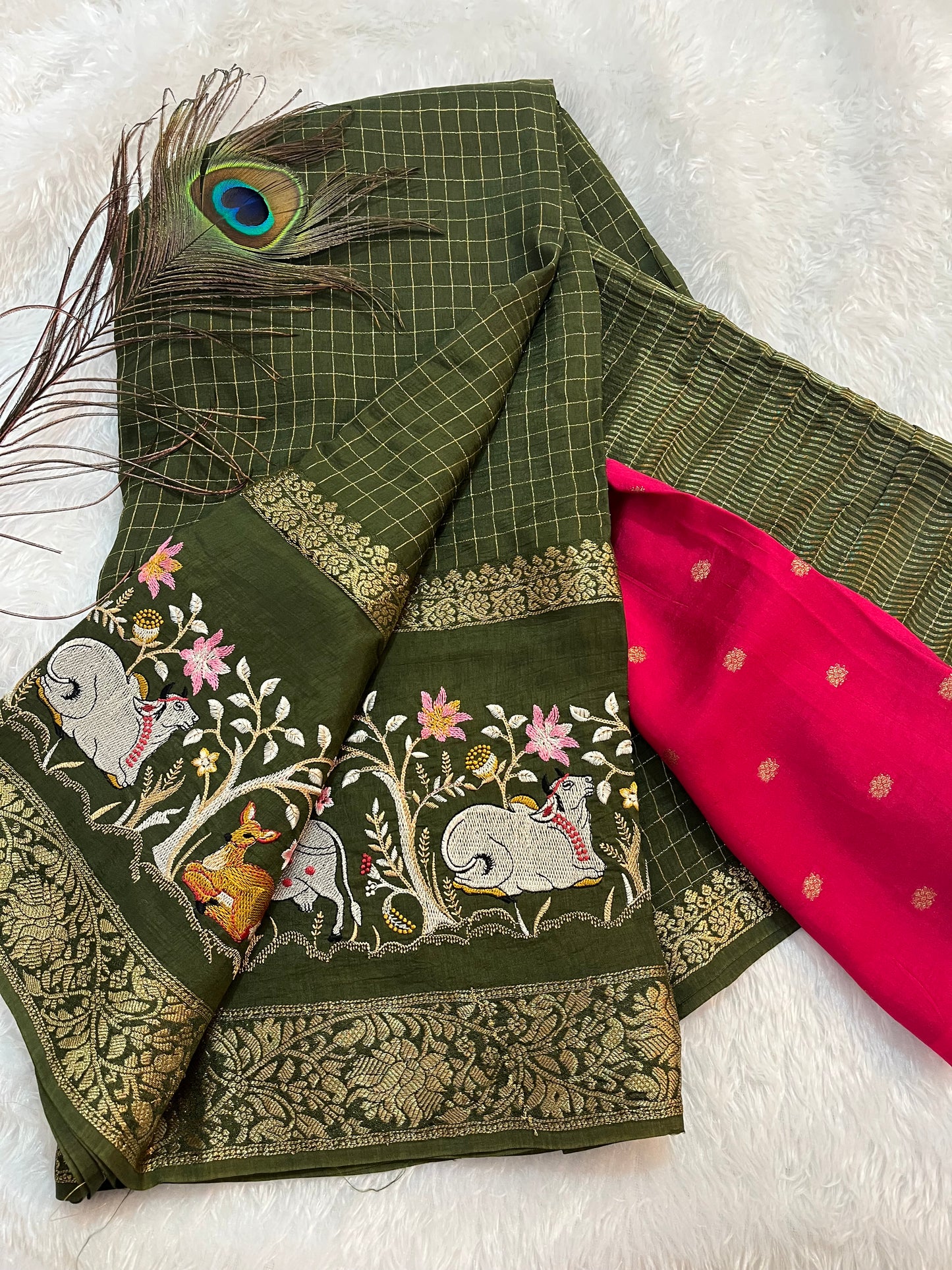 Premium Viscose Checks Embroidery - HOA149