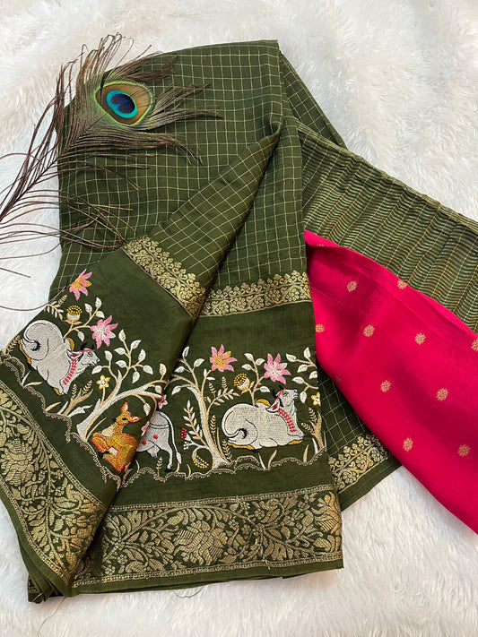 Premium Viscose Checks Embroidery - HOA149