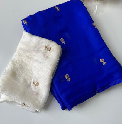 Multi sequence embroidery on dual shade satin